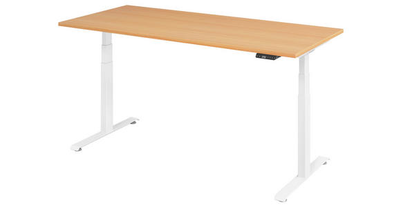 SCHREIBTISCH 180/80/64,5-129,5 cm Weiß, Buchefarben höhenverstellbar  - Buchefarben/Weiß, KONVENTIONELL, Holzwerkstoff/Metall (180/80/64,5-129,5cm) - Venda