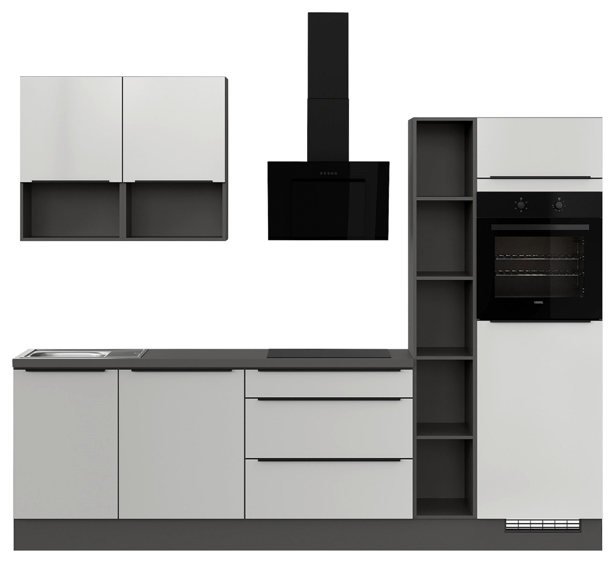 KÜCHENLEERBLOCK 280 cm   Weiss Hochglanz  - Weiss Hochglanz/Dunkelgrau, Design, Holzwerkstoff/Metall (280cm) - Impuls