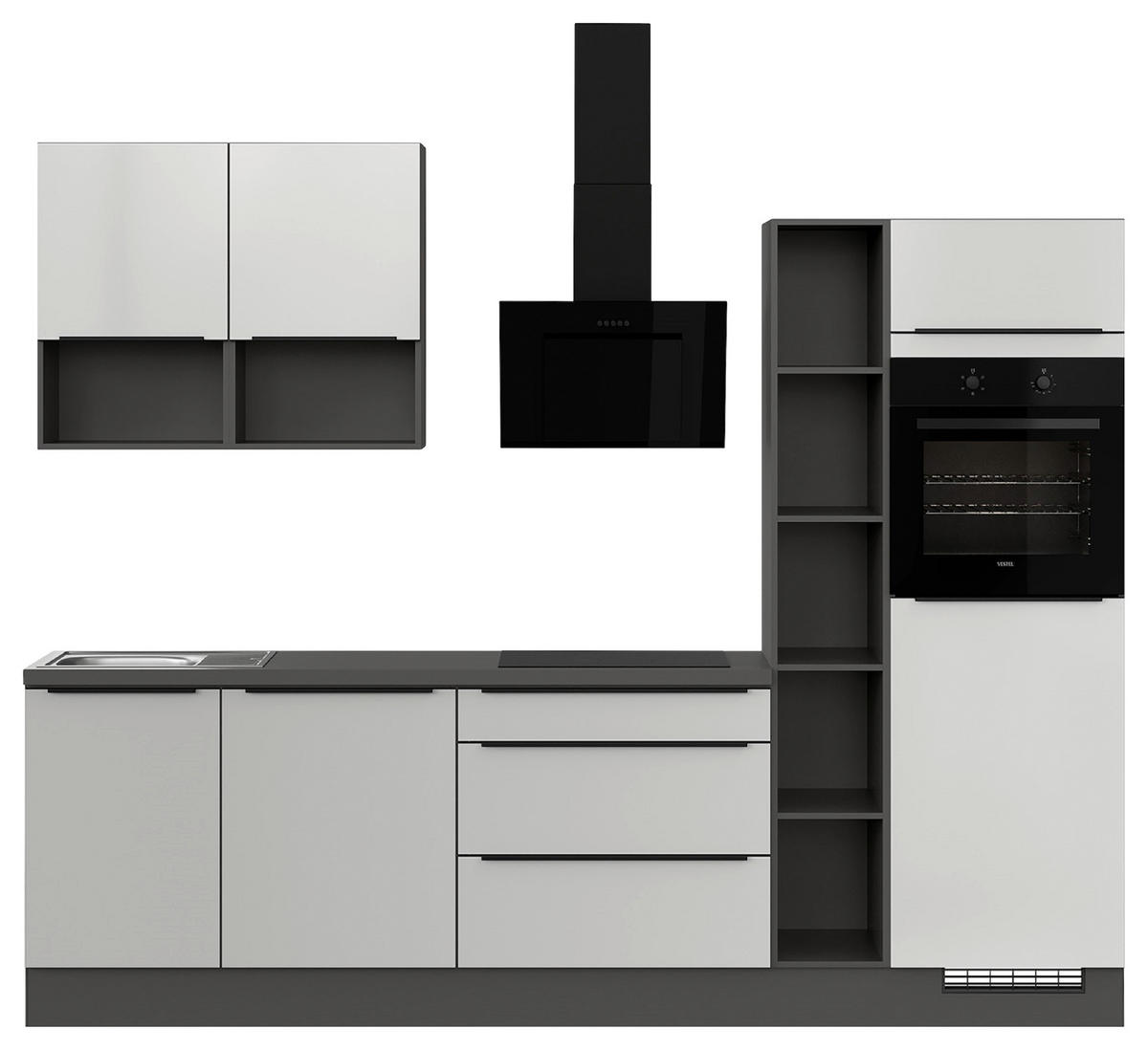 KÜCHENLEERBLOCK 280 cm   in Weiß Hochglanz  - Weiß Hochglanz/Dunkelgrau, Design, Holzwerkstoff/Metall (280cm) - Impuls