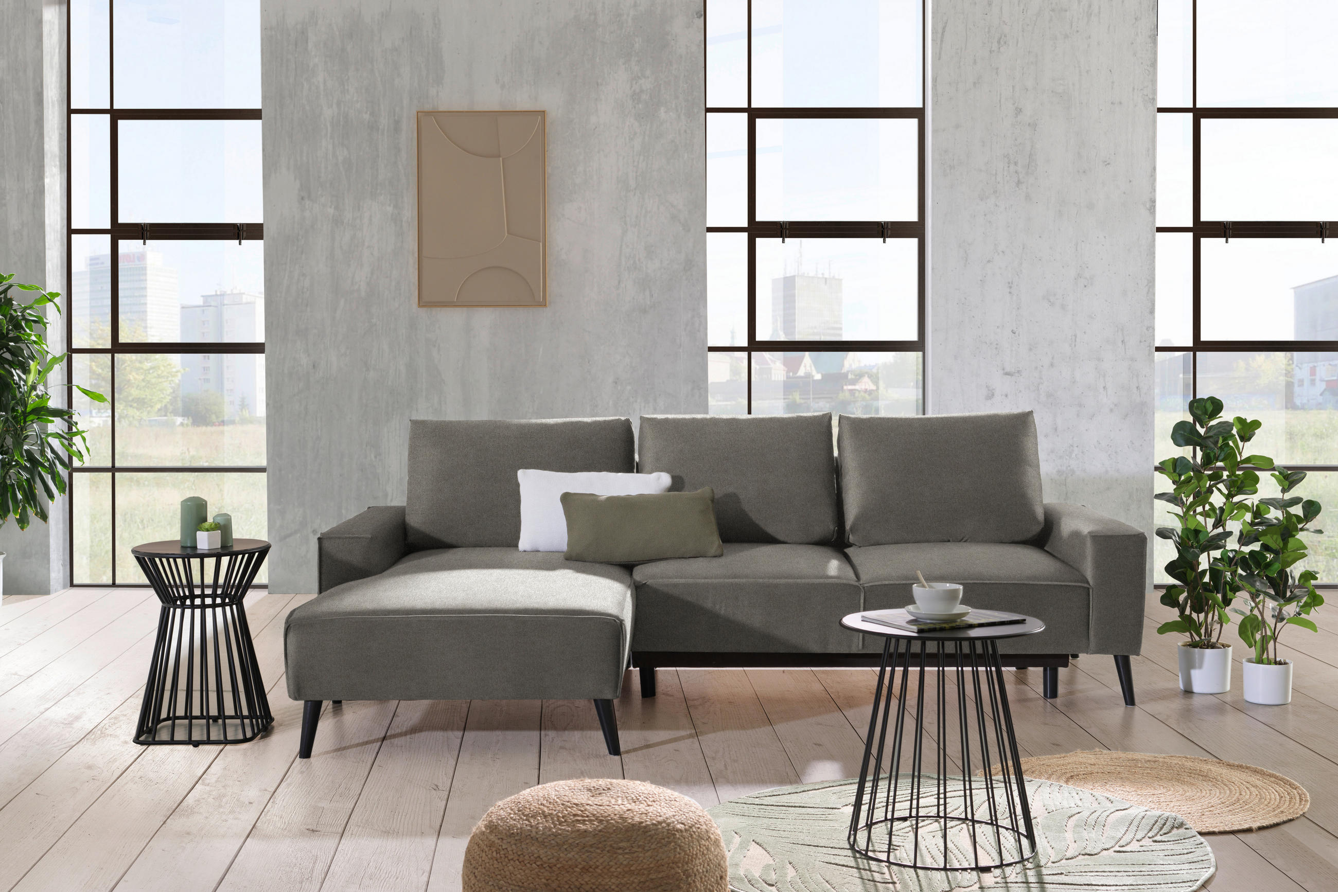 ECKSOFA in Velours Greige  - Greige/Schwarz, Konventionell, Holz/Textil (161/260cm) - Carryhome