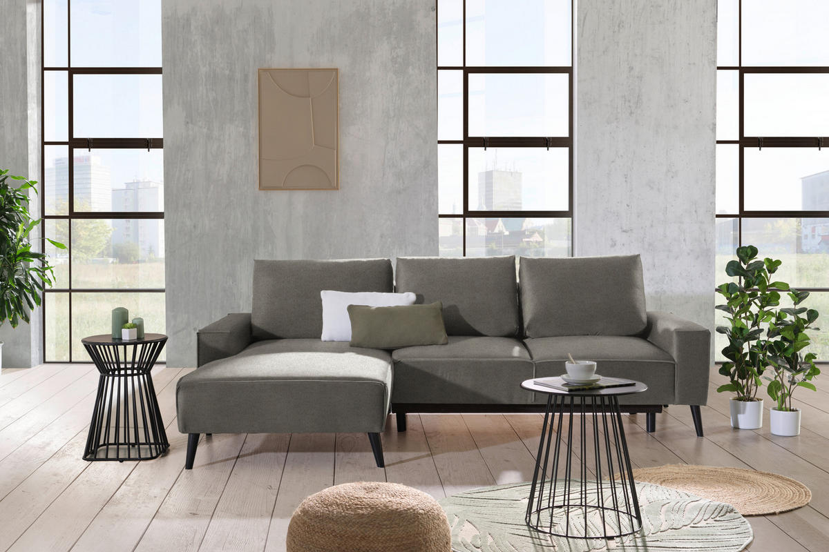 ECKSOFA in Velours Greige  - Greige/Schwarz, Konventionell, Holz/Textil (161/260cm) - Carryhome