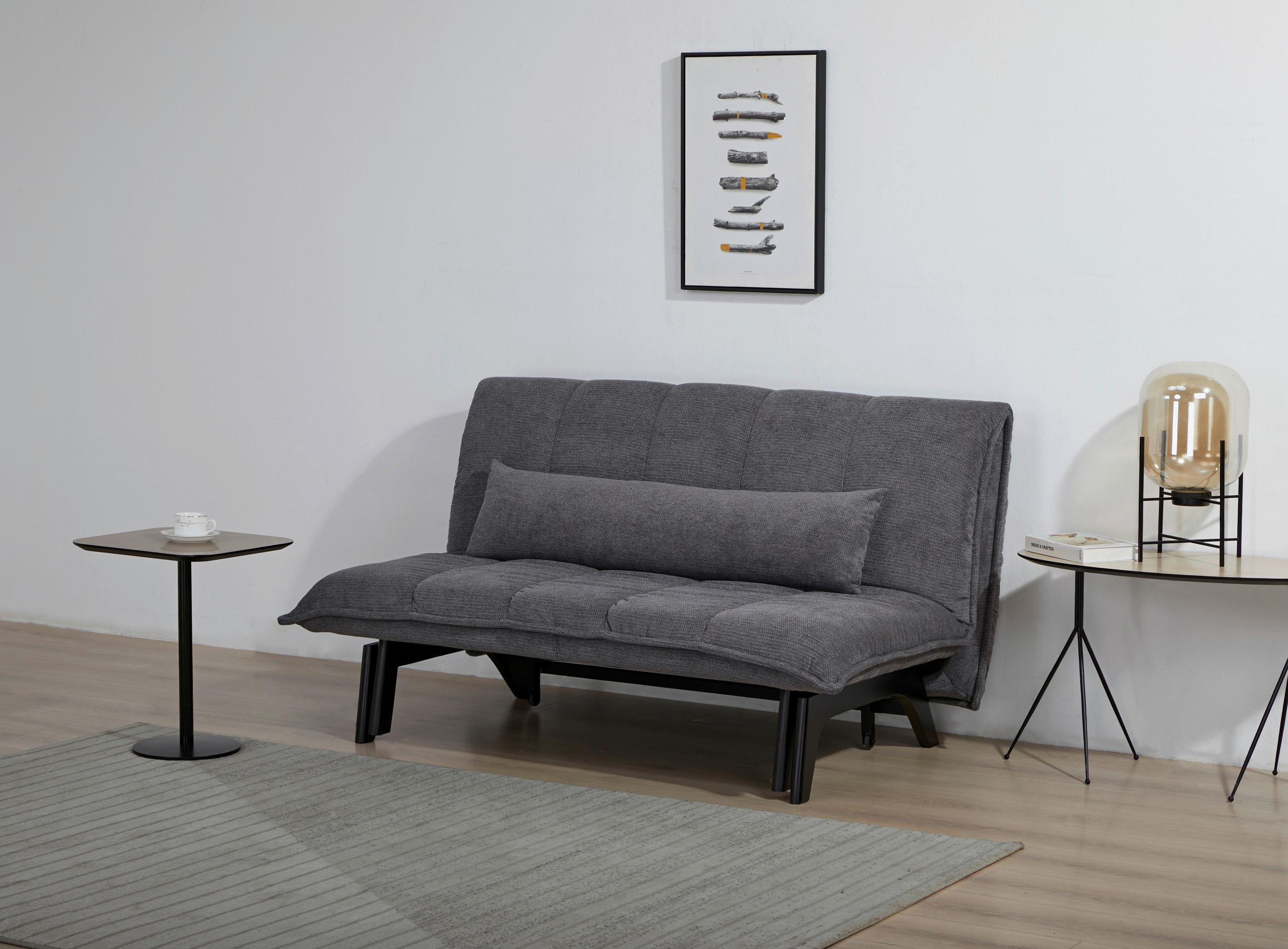 SCHLAFSOFA Cord Grau  - Schwarz/Grau, Design, Holz/Textil (148/82/102cm) - Stylife