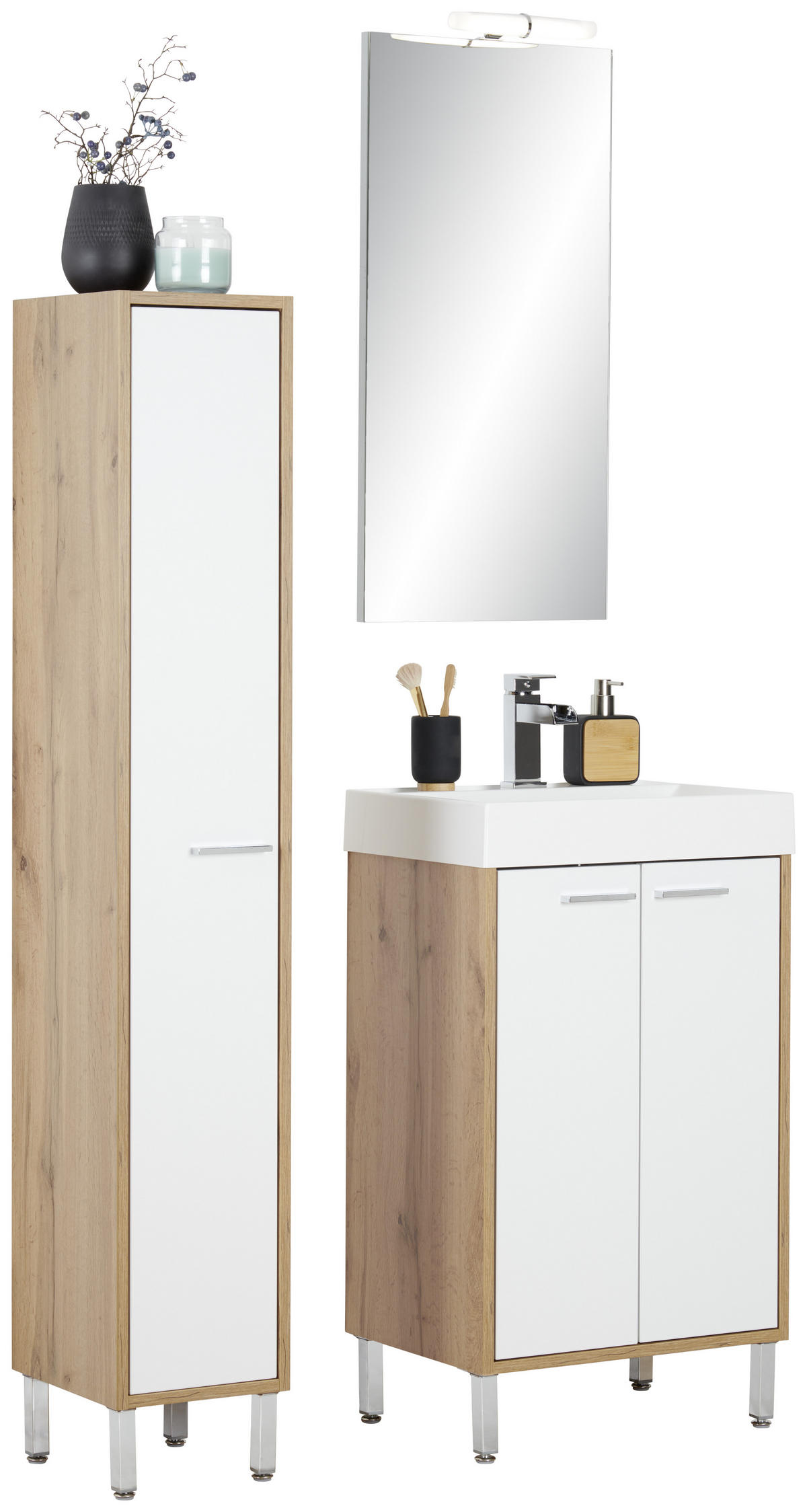 WASCHTISCHKOMBI 50 cm  - Chromfarben/Eichefarben, KONVENTIONELL, Holzwerkstoff/Stein (50cm) - Stylife