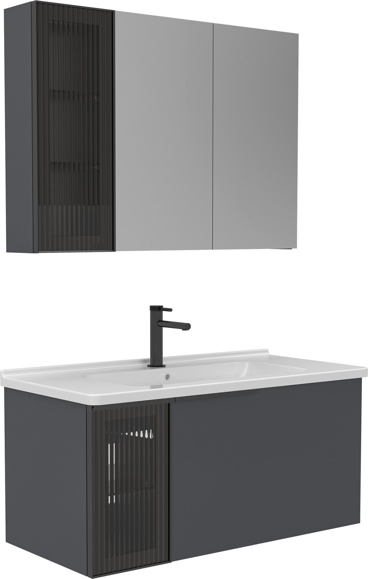 BADEZIMMER 3-teilig  in  - Weiß Hochglanz/Anthrazit, MODERN, Glas/Keramik (100/114/45cm) - MID.YOU