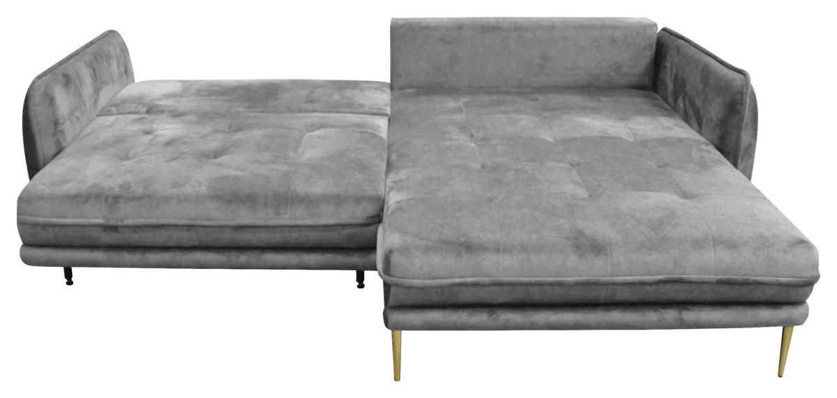 ECKSOFA in Velours Grau  264/196 cm  - Goldfarben/Grau, Design, Textil/Metall (264/196cm) - MID.YOU