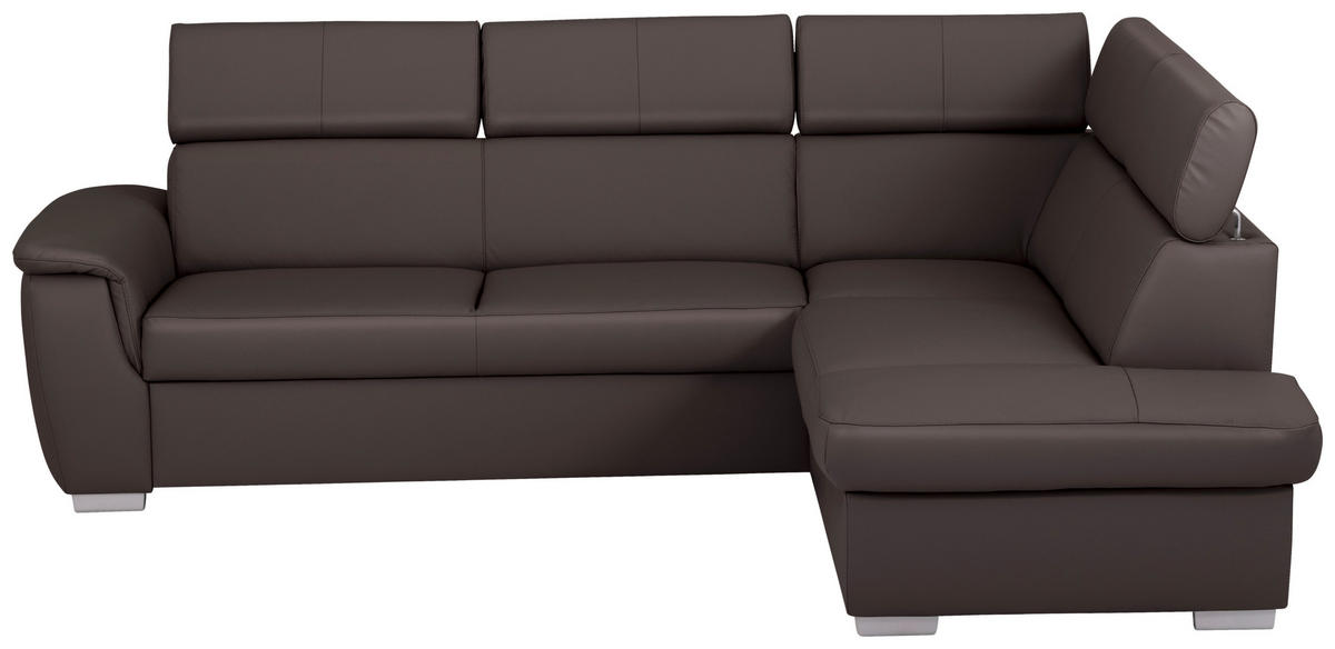 ECKSOFA  in Lederlook Echtleder Dunkelbraun  - Dunkelbraun/Silberfarben, Leder/Holz (262/211cm) - Celina Home