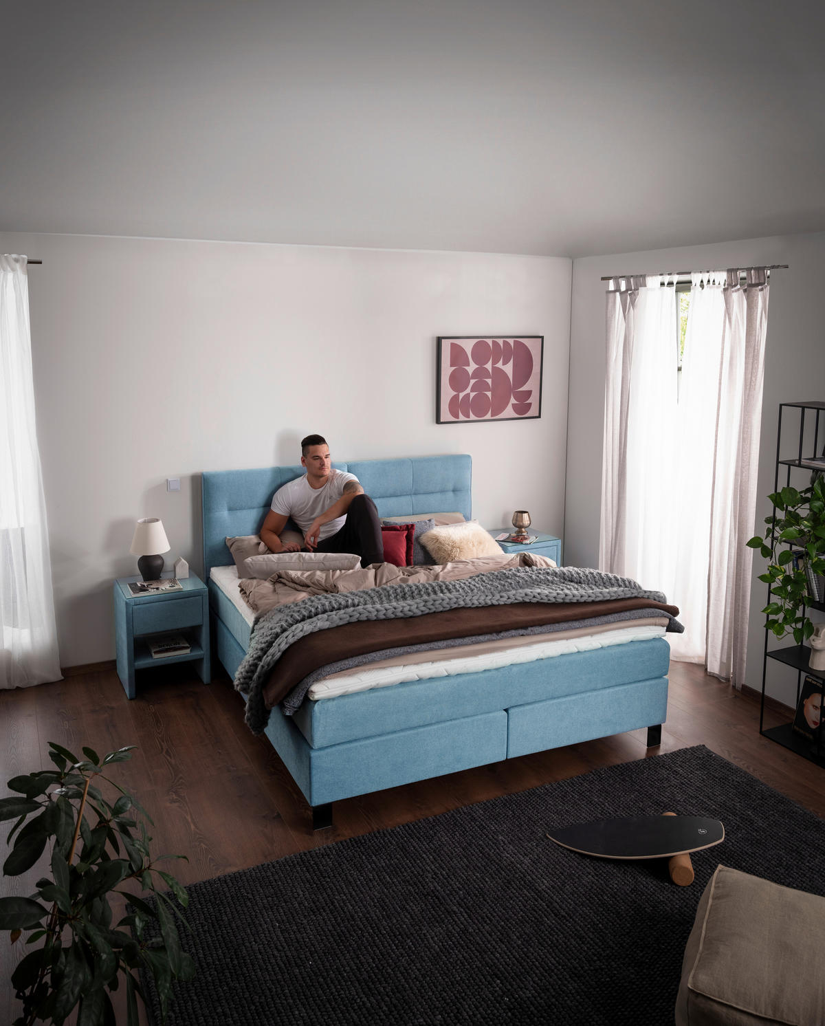 BOXSPRINGBETT 200/220 cm  in Pastellblau  - Pastellblau/Schwarz, KONVENTIONELL, Textil/Metall (200/220cm) - Esposa