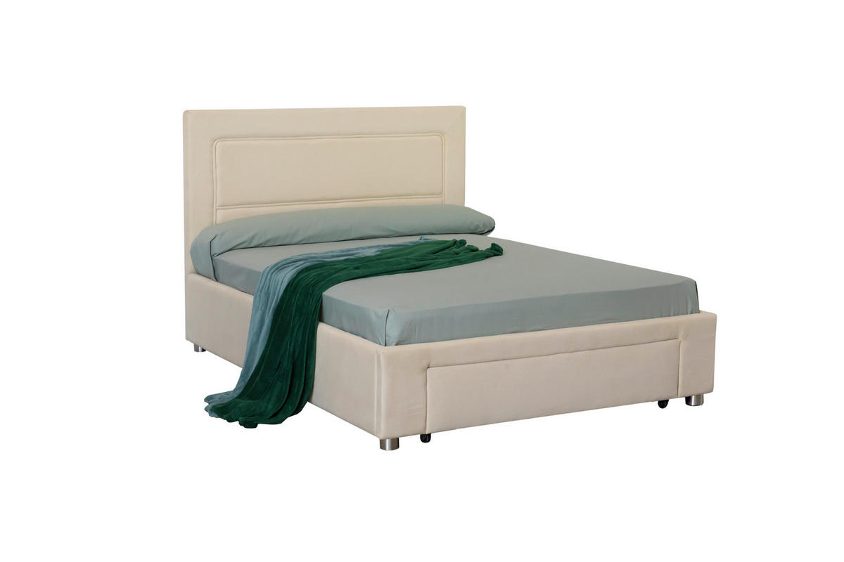 Pat Tapițat, 180/200 cm, crem - crem/culoare crom, Design, plastic/lemn (180/200cm) - Carryhome