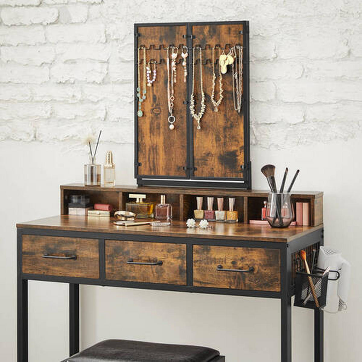 SCHMINKTISCH in Braun, Schwarz  - Schwarz/Braun, Trend, Glas/Holzwerkstoff (90/40/141cm) - Boxxx
