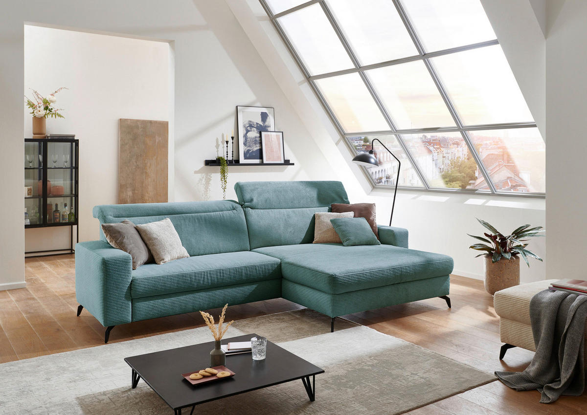 ECKSOFA in Cord Petrol  - Petrol/Schwarz, Konventionell, Textil/Metall (290/178cm) - Sit & More