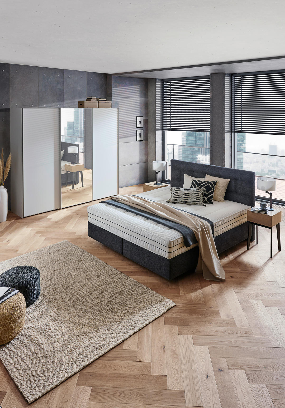 BOXSPRINGBETT 180/200 cm  in Anthrazit  - Anthrazit/Schwarz, Design, Kunststoff/Textil (180/200cm) - Esposa