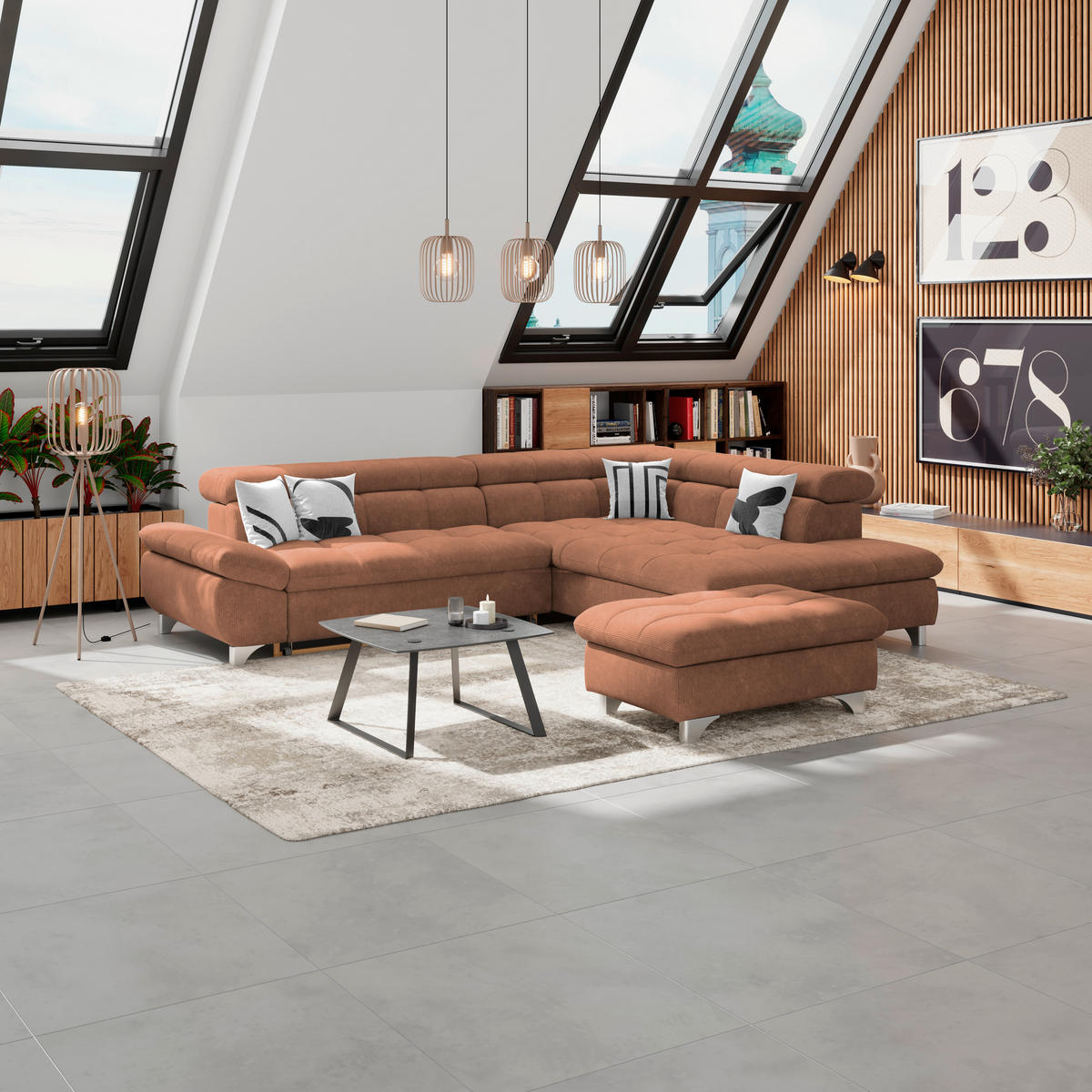 HOCKER in Textil Rotbraun  - Chromfarben/Rotbraun, Konventionell, Textil/Metall (108/46/108cm) - Livetastic
