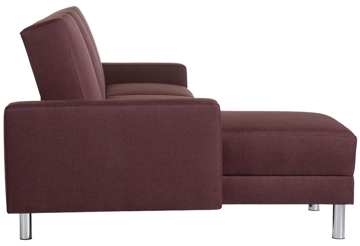 ECKSCHLAFSOFA inkl. Hocker in Dunkelrot Textil   - Chromfarben/Dunkelrot, Konventionell, Textil/Metall (152/230cm) - Max Winzer