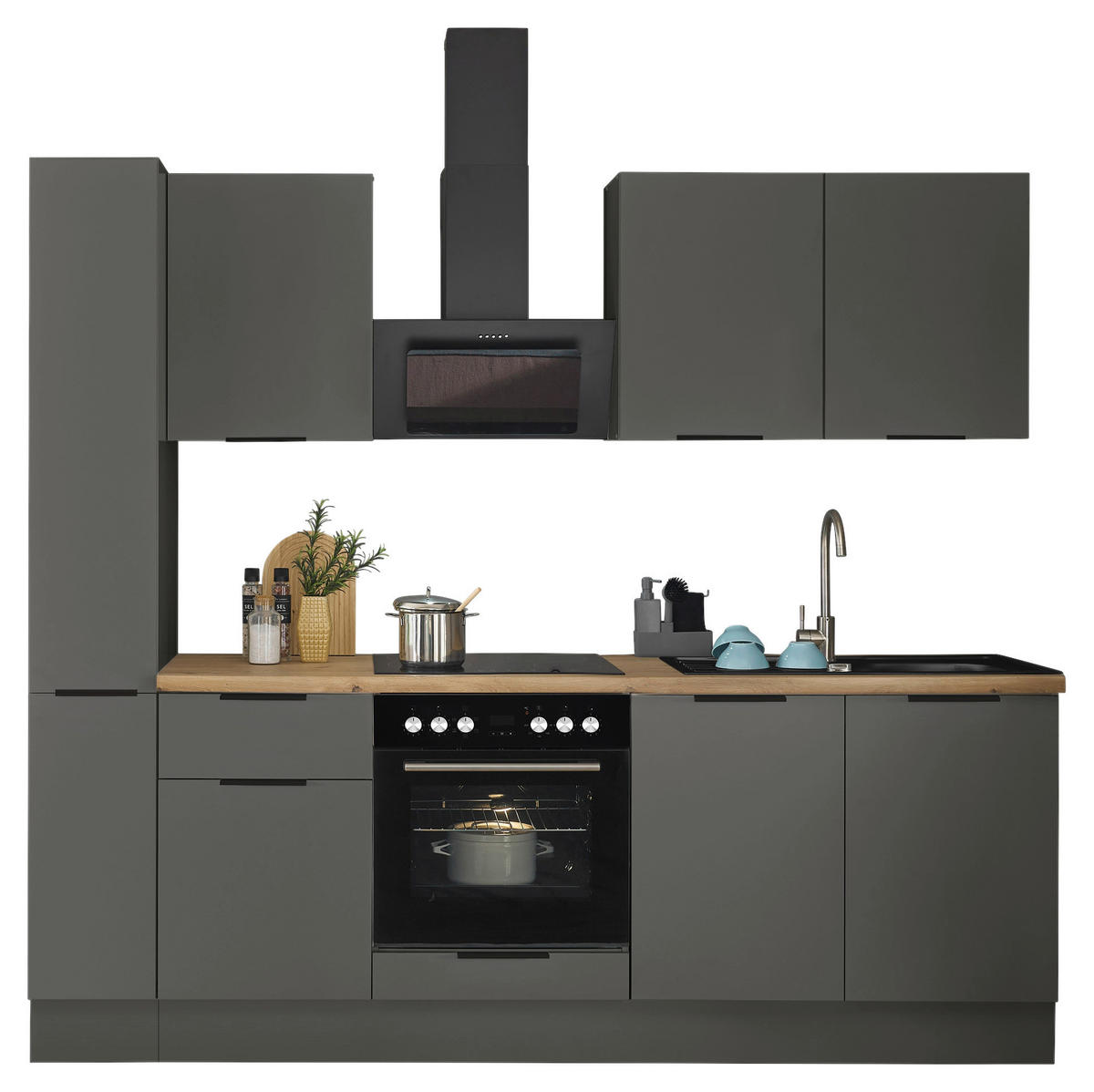 KÜCHENBLOCK   in Graphitfarben  - Schwarz/Graphitfarben, Basics, Holzwerkstoff/Metall (240/211/60cm) - Carryhome