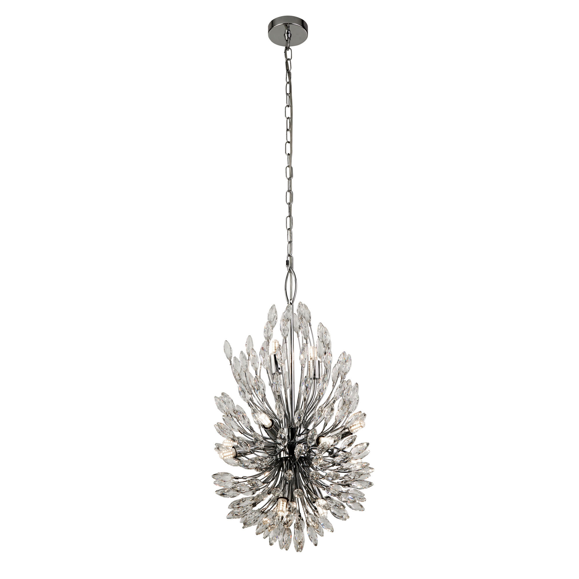 Searchlight Kristall-Hängeleuchte Peacock Chrom, Klar 37x37x64 cm
