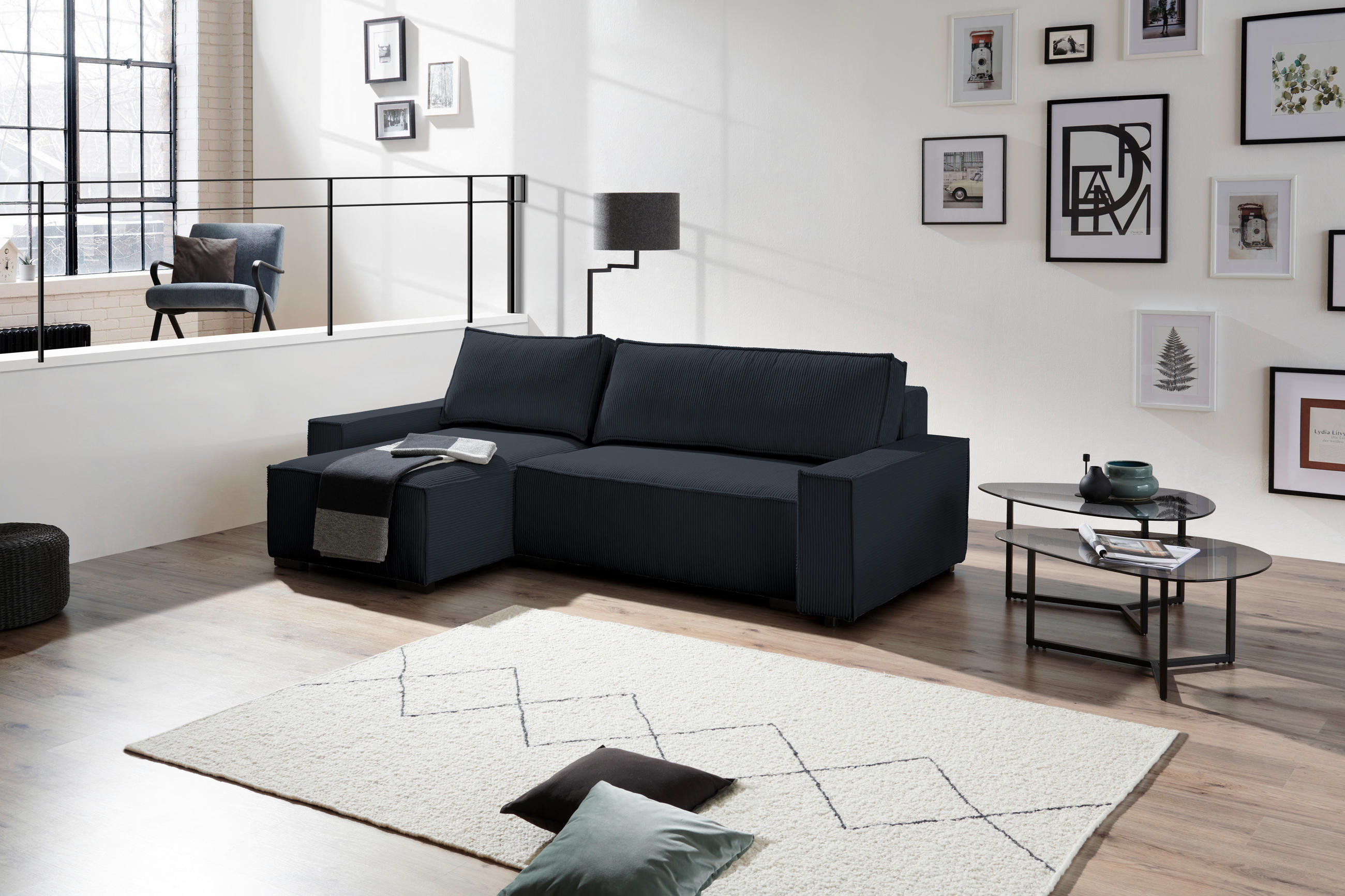 ECKSOFA in Cord, Webstoff Schwarz  - Schwarz, Modern, Holz/Textil (157/265cm) - Carryhome