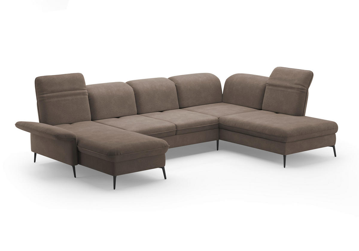 WOHNLANDSCHAFT in Flachgewebe Schlammfarben  - Schlammfarben/Schwarz, Konventionell, Textil/Metall (198/359/231cm) - Sit & More