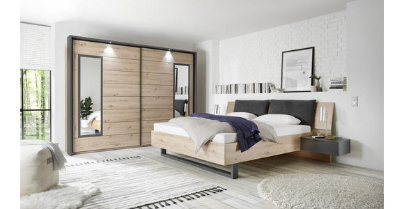 SCHWEBETÜRENSCHRANK in Eiche Artisan - Schwarz/Eiche Artisan, Design, Glas/Holzwerkstoff (270/210/65cm) - Carryhome