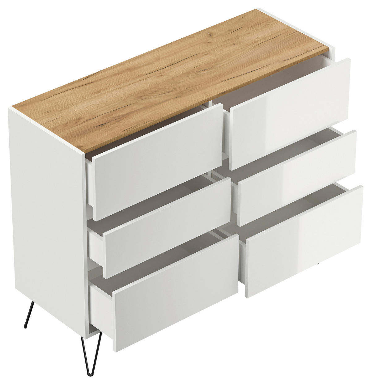 SIDEBOARD Posseik Industrial 120/93,6/42 cm 6 Schublade(n)  - Elfenbein/Weiß Hochglanz, Design, Holzwerkstoff/Metall (120/93,6/42cm) - P & B