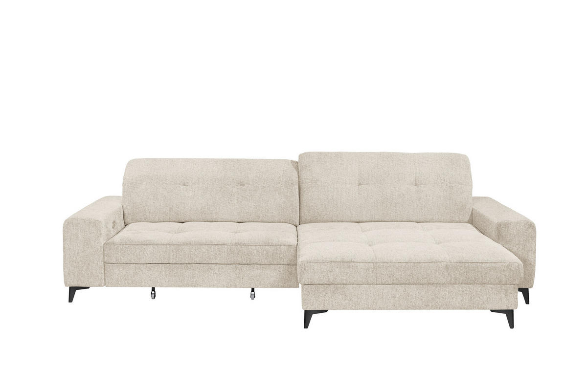 ECKSOFA SORELLA Creme Chenille Kopfteilverstellung, Sitztiefenverstellung  - Creme/Schwarz, Design, Kunststoff/Textil (328/182cm) - MID.YOU