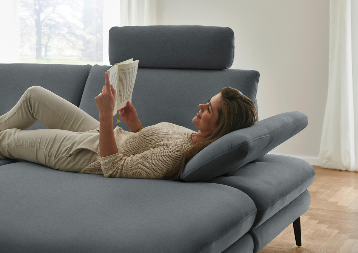 WOHNLANDSCHAFT  in Chenille, Flachgewebe Dunkelgrau  - Dunkelgrau/Schwarz, Design, Textil/Metall (208/344/180cm) - Dieter Knoll