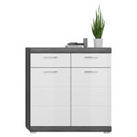 BOTNÍK, vysoce lesklá bílá, tmavě šedá, 90/96/37 cm - barvy stříbra/tmavě šedá, Design, kompozitní dřevo/plast (90/96/37cm) - MID.YOU