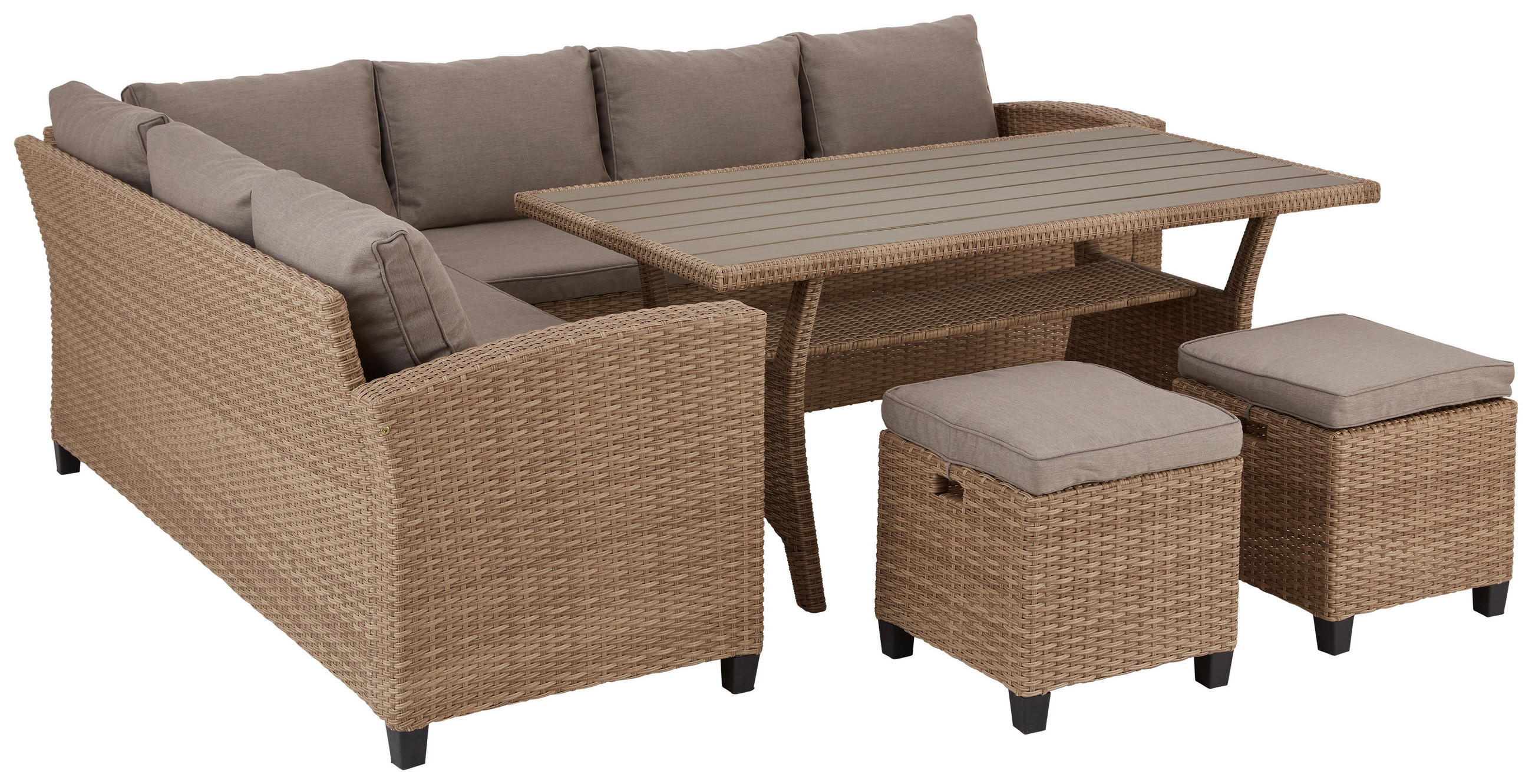 DINING-LOUNGESET  - Sandfarben/Hellbraun, ROMANTIK / LANDHAUS, Kunststoff/Textil (179/236cm) - Ambia Garden