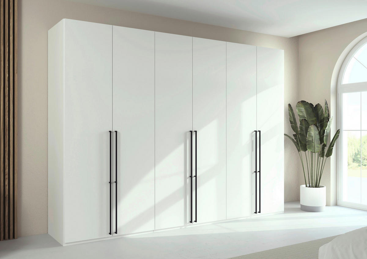 DREHTÜRENSCHRANK 301/235/61 cm,  in Weiß, 6-türig  - Schwarz/Weiß, Basics, Holzwerkstoff/Metall (301/235/61cm) - Novel