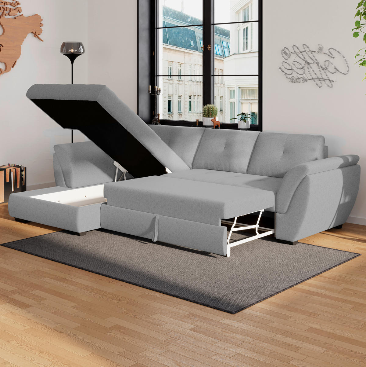 ECKSOFA in Webstoff Grau  - Schwarz/Grau, Design, Kunststoff/Textil (187/278cm) - Livetastic
