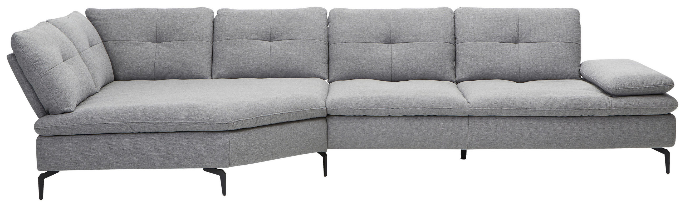 ECKSOFA Hellgrau Flachgewebe  - Hellgrau/Schwarz, Design, Textil/Metall (159/344cm) - Chilliano