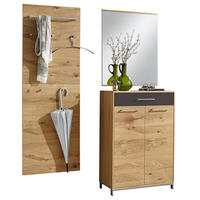 GARDEROBE 3-teilig  in 140/195/37 cm  - Eichefarben/Anthrazit, Design, Glas/Holz (140/195/37cm)