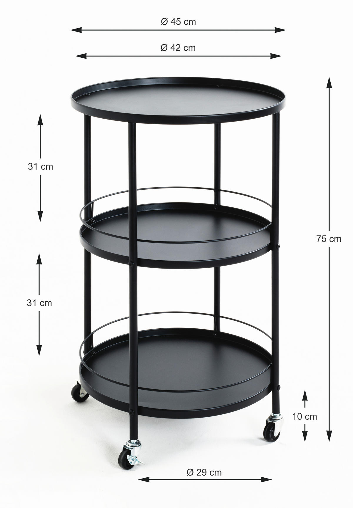 SERVIERWAGEN in Schwarz  - Schwarz, MODERN, Metall (45/75cm) - Lomoco