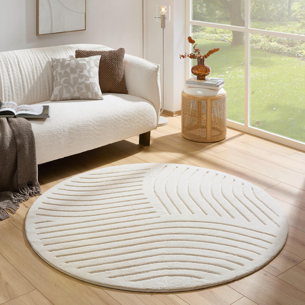 Thumbnail - Novel Hochflorteppich Siena, Beige, Kunststoff, geometrisch, rund, Bsci, Oeko-Tex® Standard 100, für Fußbodenheizung gee...