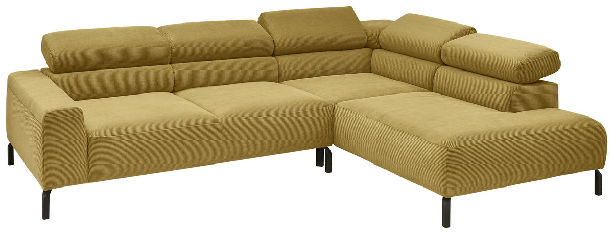 ECKSOFA in Feincord Gelb  - Gelb/Schwarz, Design, Textil/Metall (273/219cm) - Pure Home Comfort
