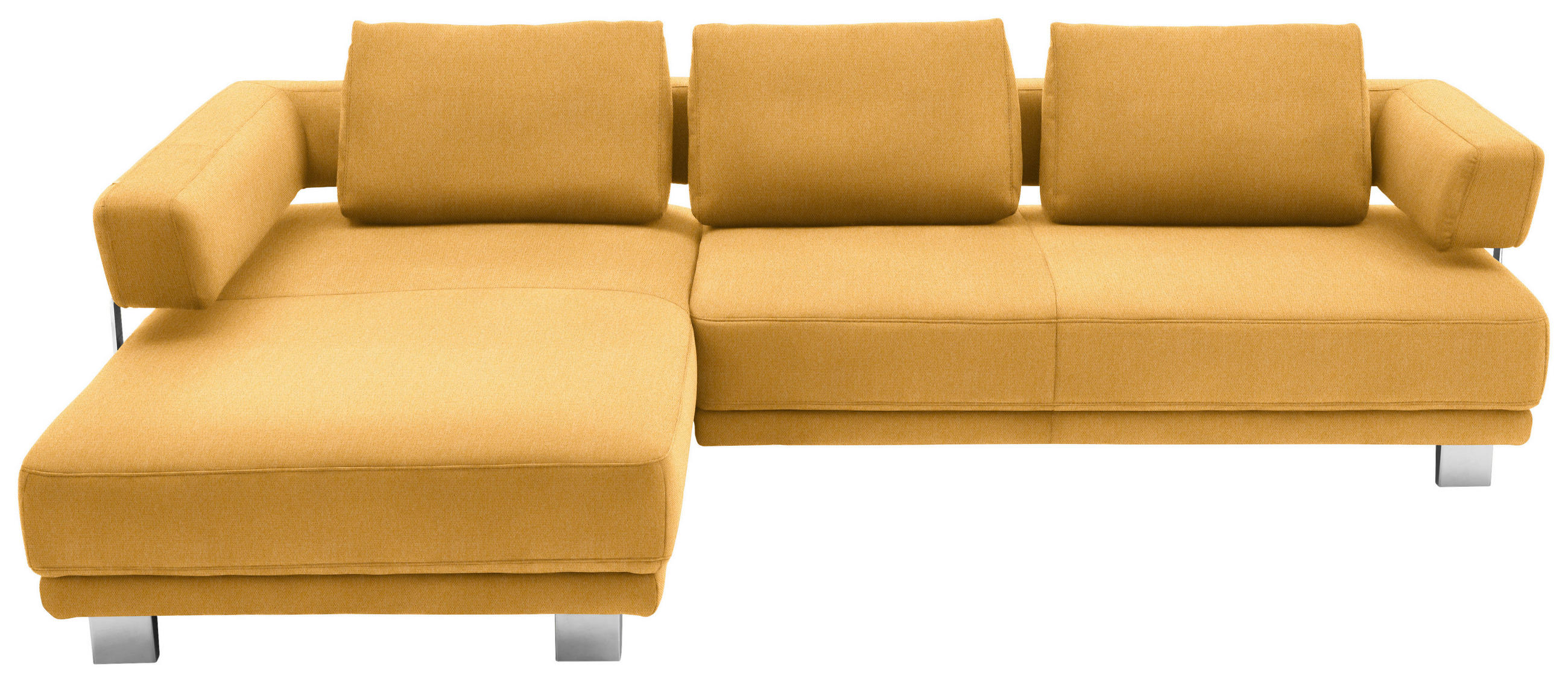 ECKSOFA Gelb Chenille  - Chromfarben/Gelb, Natur, Textil/Metall (214/297cm) - Valdera