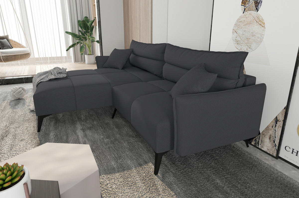 ECKSOFA in Cord Dunkelgrau  180/253 cm  - Dunkelgrau/Schwarz, KONVENTIONELL, Textil/Metall (180/253cm) - Carryhome
