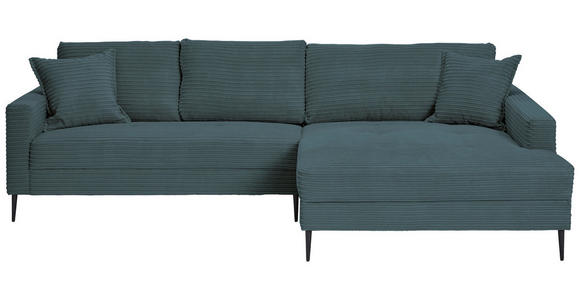 ECKSOFA Blau Cord  - Blau/Schwarz, KONVENTIONELL, Textil/Metall (276/173cm) - Carryhome
