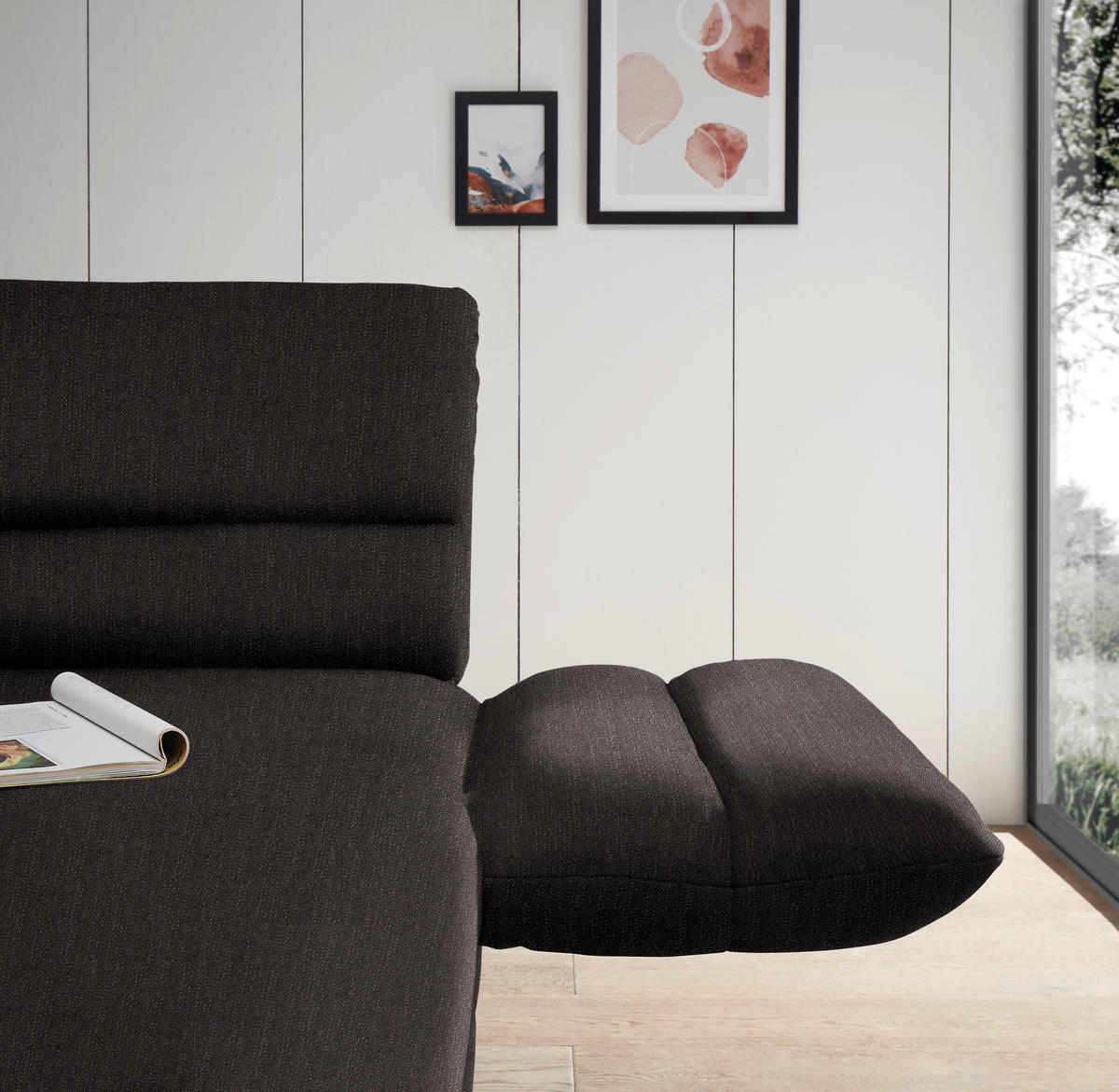 ECKSOFA in Flachgewebe Dunkelbraun  279-327/176-217 cm  - Dunkelbraun/Schwarz, Design, Textil/Metall (279-327/176-217cm) - Dieter Knoll