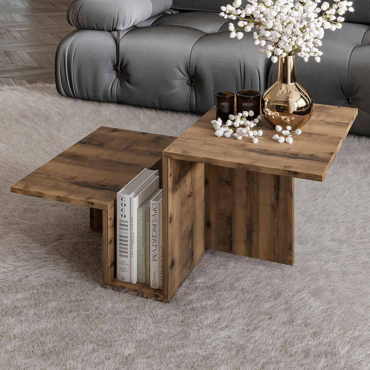 COUCHTISCH Relinda Couchtisch 90/45/50 cm Nussbaumfarben  - Nussbaumfarben, Design, Holzwerkstoff (90/45/50cm) - Livetastic