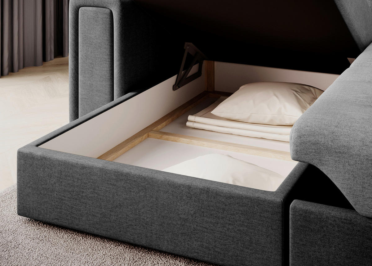 ECKSOFA Samt Hellgrau, Dunkelgrau  - Dunkelgrau/Hellgrau, Design, Kunststoff/Textil (260/150cm) - MID.YOU