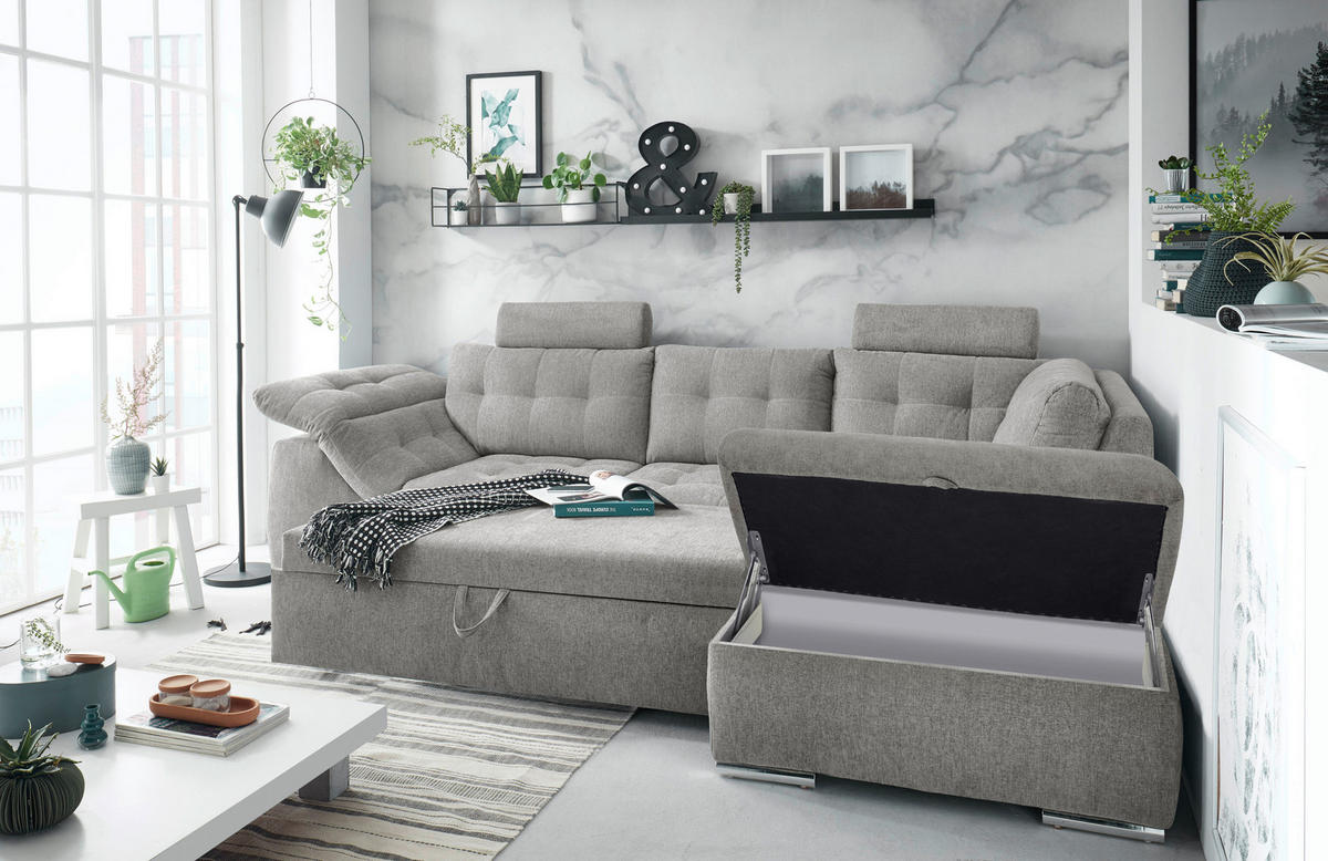 ECKSOFA in Mikrovelours Grau  - Grau, Konventionell, Holzwerkstoff/Kunststoff (283/193cm) - MID.YOU