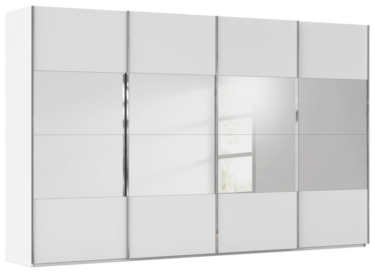 SCHWEBETÜRENSCHRANK 361/223/68 cm 4-türig Weiß  - Chromfarben/Weiß, Design, Glas/Holzwerkstoff (361/223/68cm) - Novel