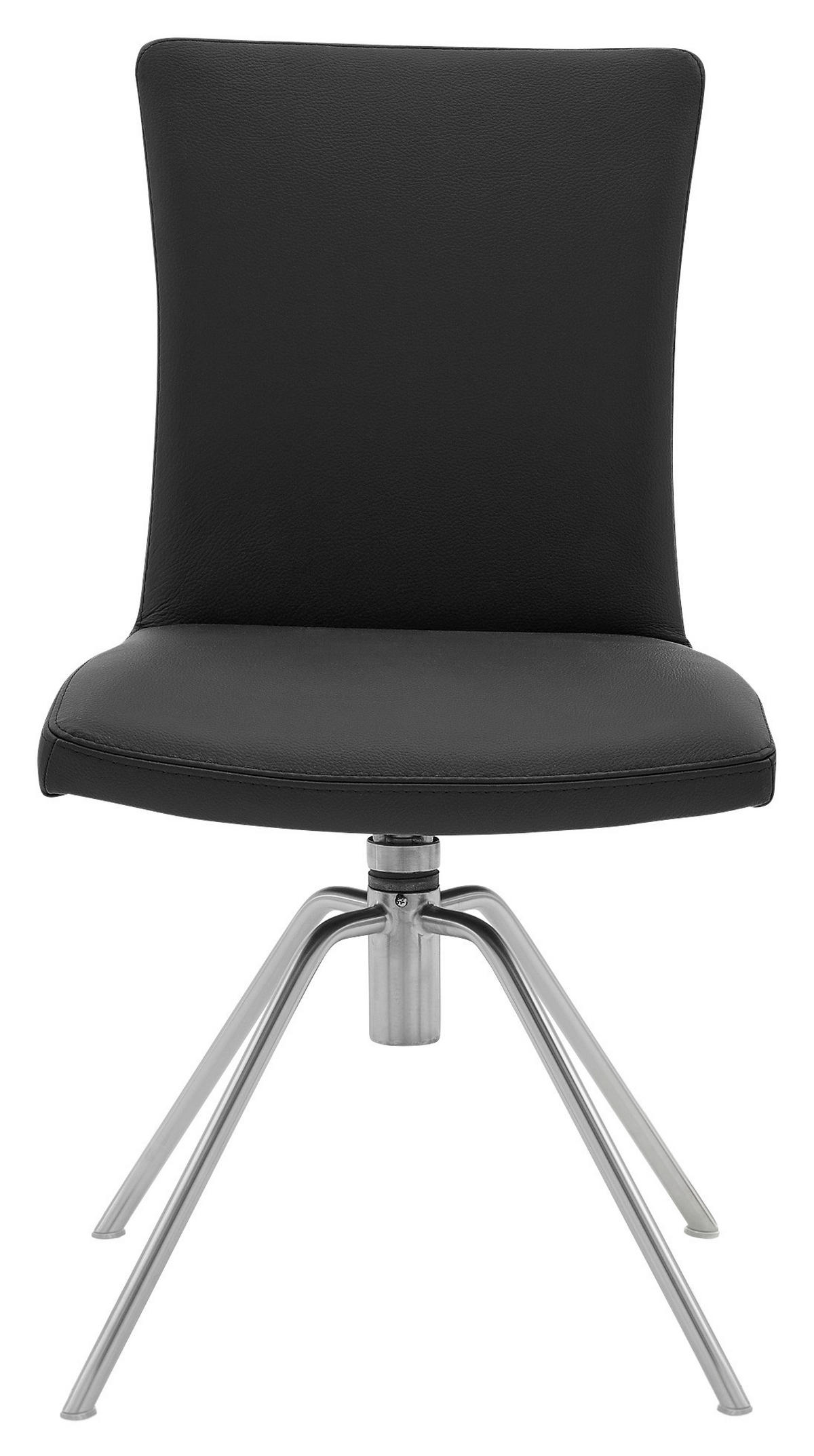 STUHL Echtleder Edelstahlfarben, Schwarz  - Edelstahlfarben/Schwarz, Design, Leder/Metall (52/91/58cm) - Musterring