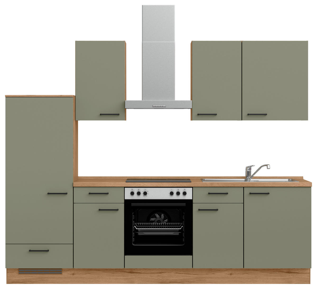 KÜCHENLEERBLOCK Senso 270 cm  in Eichefarben, Olivgrün  - Eichefarben/Schwarz, MODERN, Holzwerkstoff/Metall (270cm) - Nobilia
