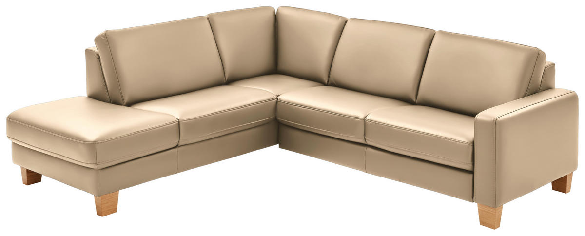 ECKSOFA in Echtleder Beige  - Eiche Bianco/Beige, Konventionell, Leder/Holz (235/257cm) - Valdera