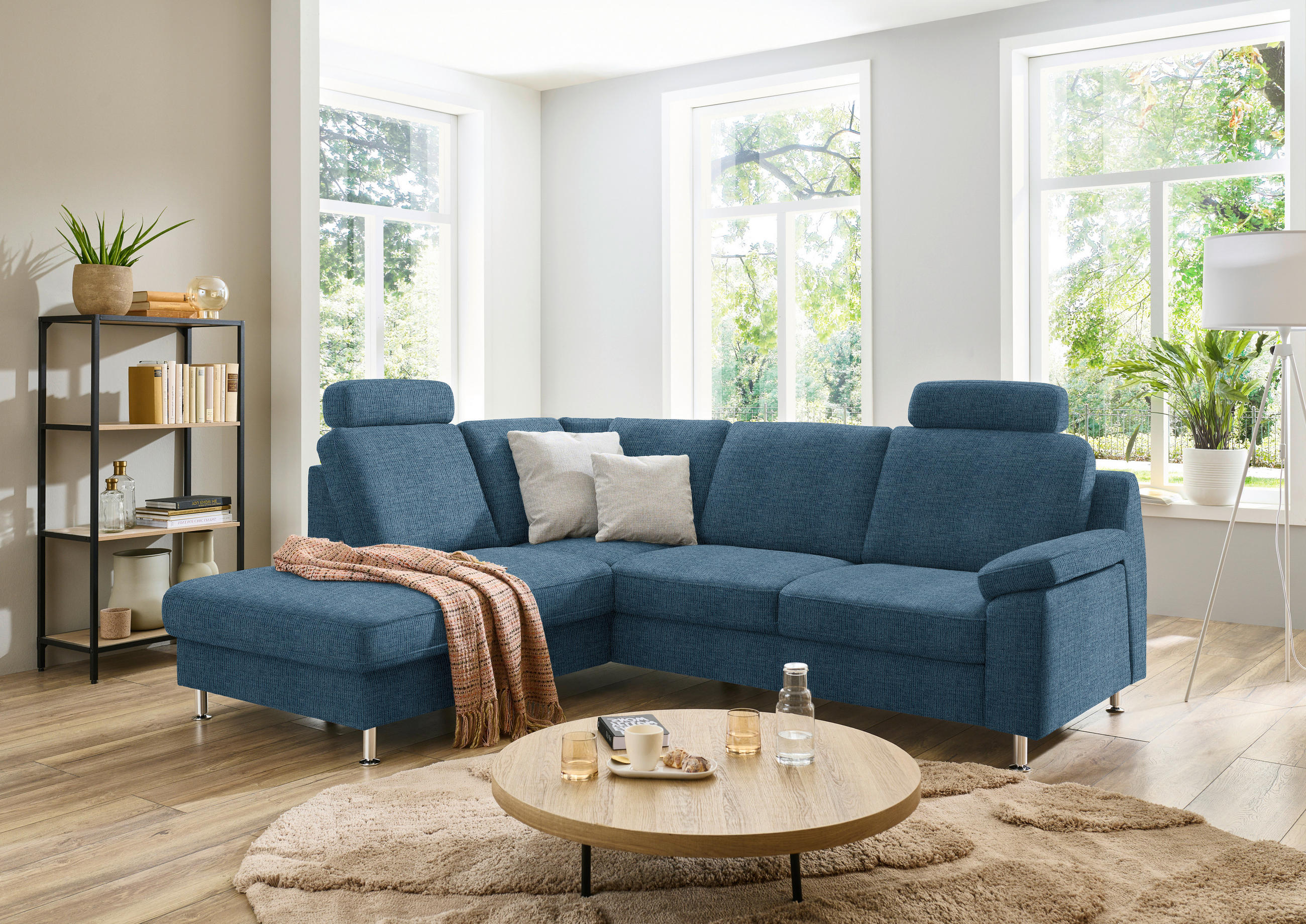 ECKSOFA in Webstoff Blau  - Blau/Alufarben, Konventionell, Textil/Metall (200/241cm) - Beldomo System
