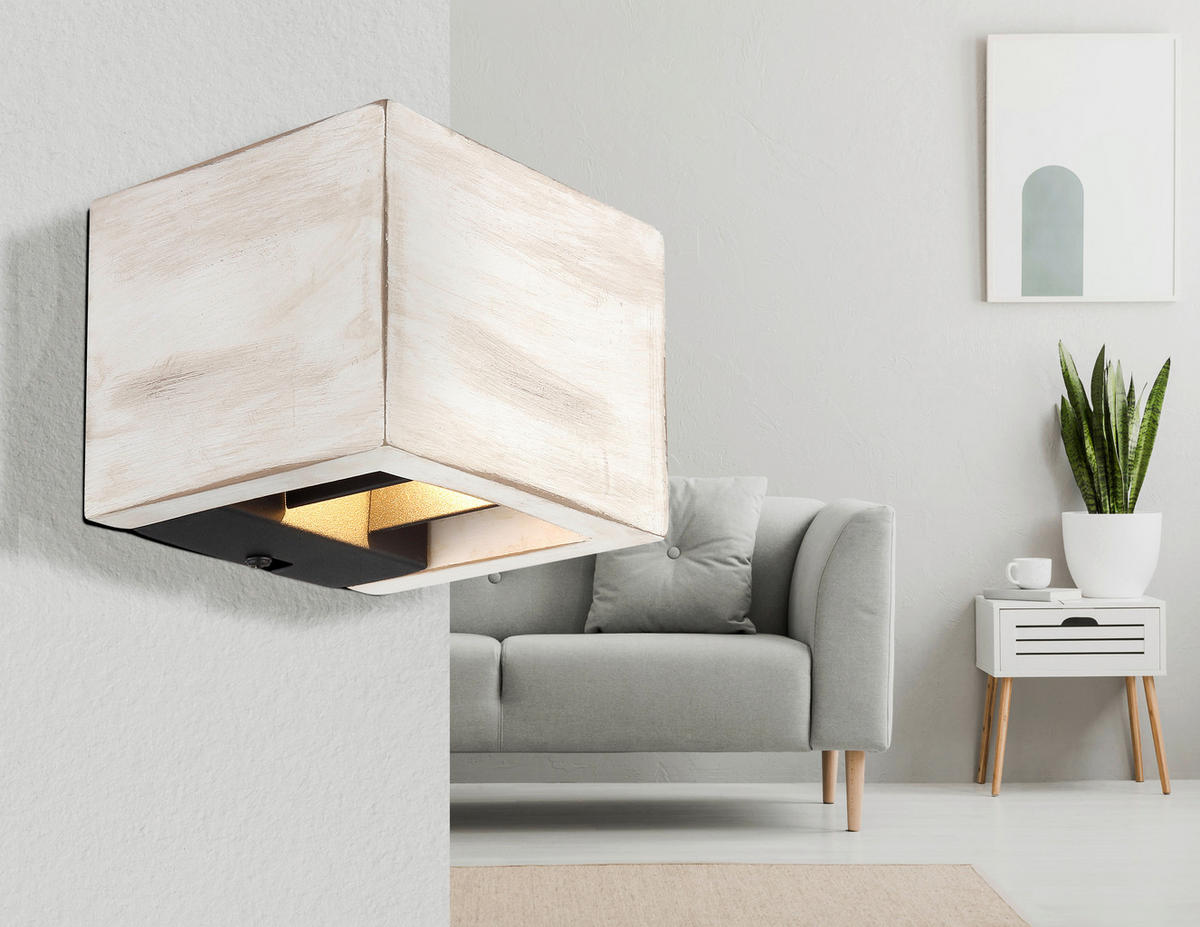 NÁSTĚNNÉ LED SVÍTIDLO, 13.2/11.3/9.8 cm - bílá/černá, Design, kov/kompozitní dřevo (13.2/11.3/9.8cm) - Globo