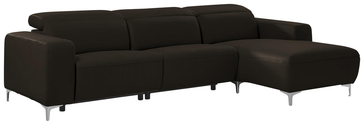 ECKSOFA in Echtleder Schwarz  - Chromfarben/Schwarz, Design, Leder/Metall (292/177cm) - Pure Home Lifestyle