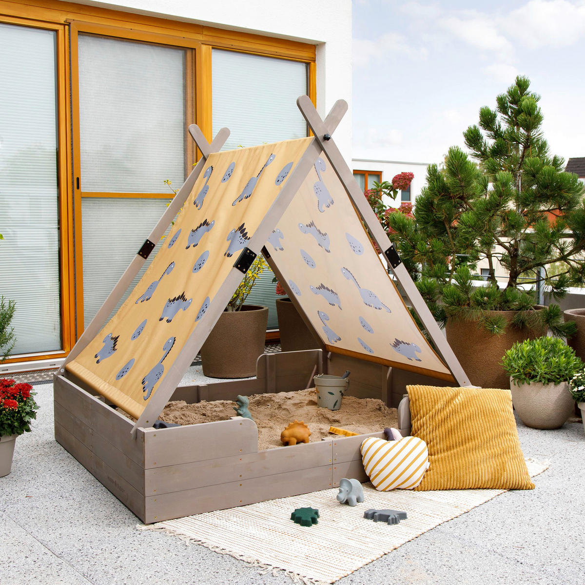 SANDKASTEN 140/120/140 cm  - Grau, Basics, Holz (140/120/140cm) - MUDDY BUDDY