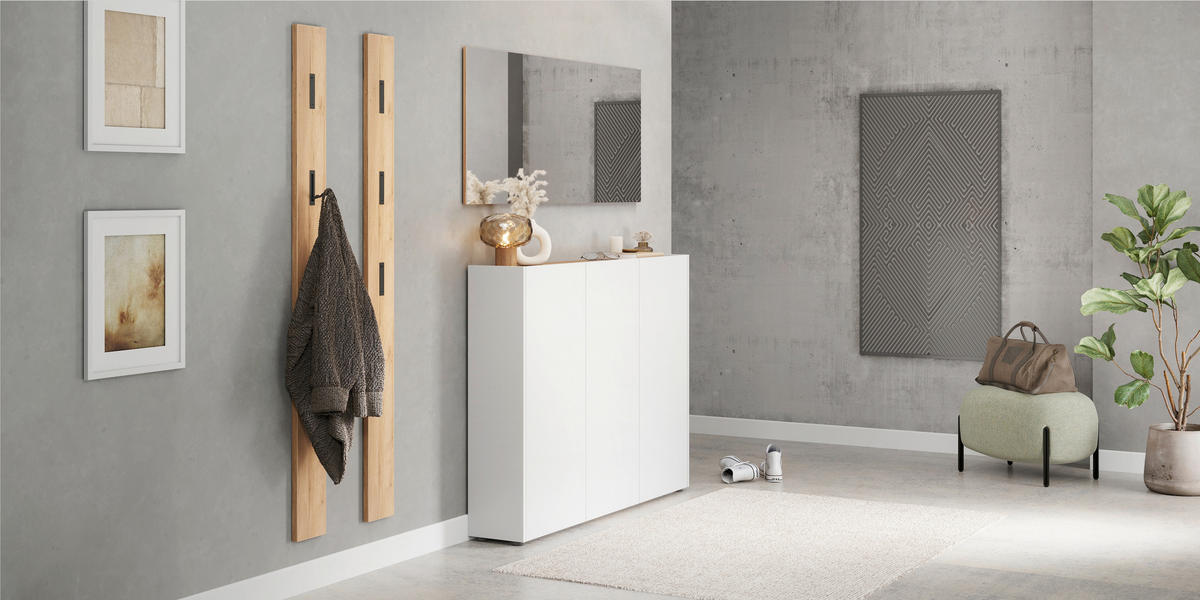 SCHUHSCHRANK Weiß, Eichefarben  - Eichefarben/Schwarz, Design, Holzwerkstoff/Kunststoff (138/105/25cm)